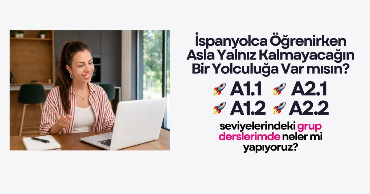 Profe Hazel'in online İspanyolca kursunu ve A1.1-A2.2 seviyelerini anlattığı tanıtım görseli